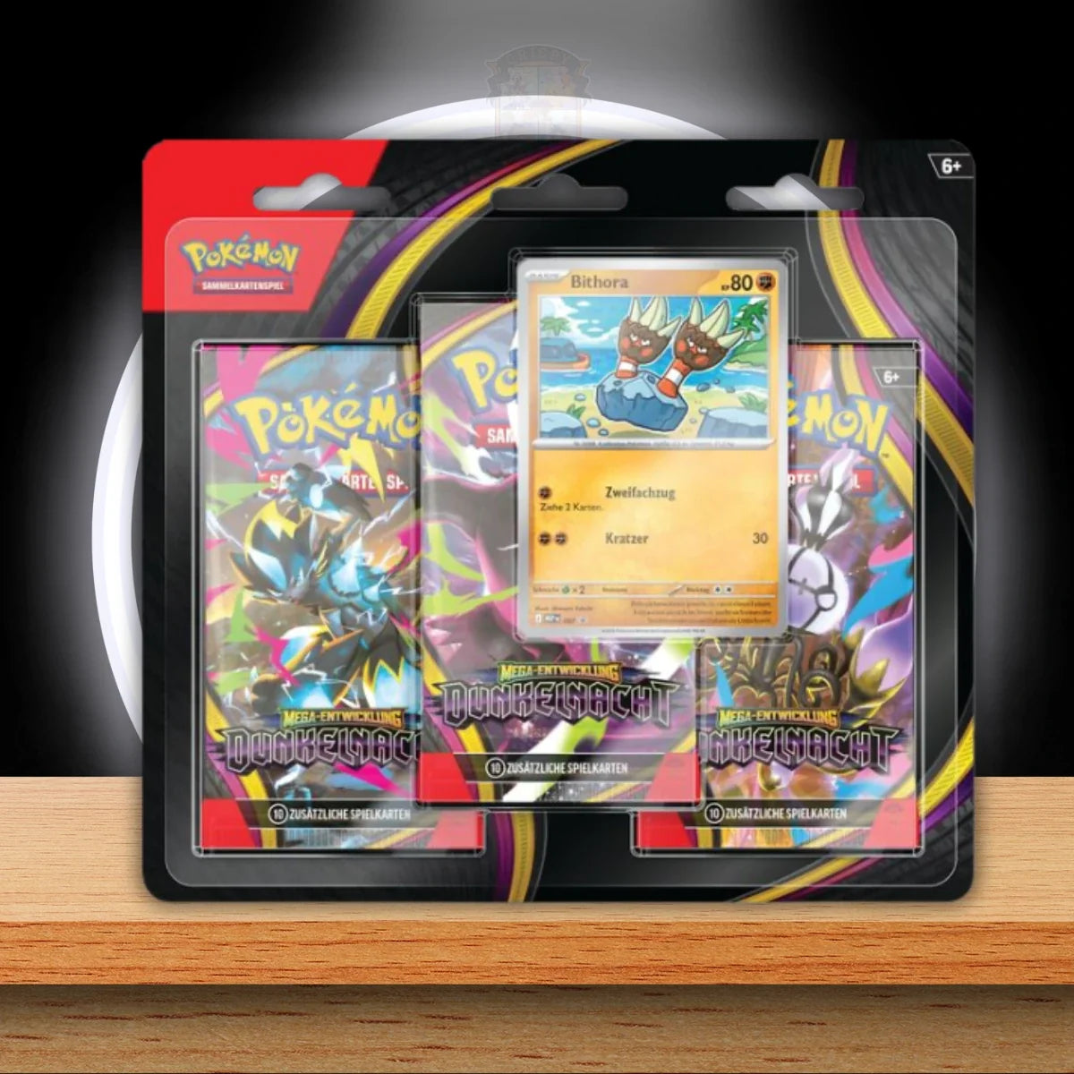 Pokémon-Sammelkartenspiel: 3-Pack-Blister Mega-Entwicklung – Dunkelnacht (Bithora)